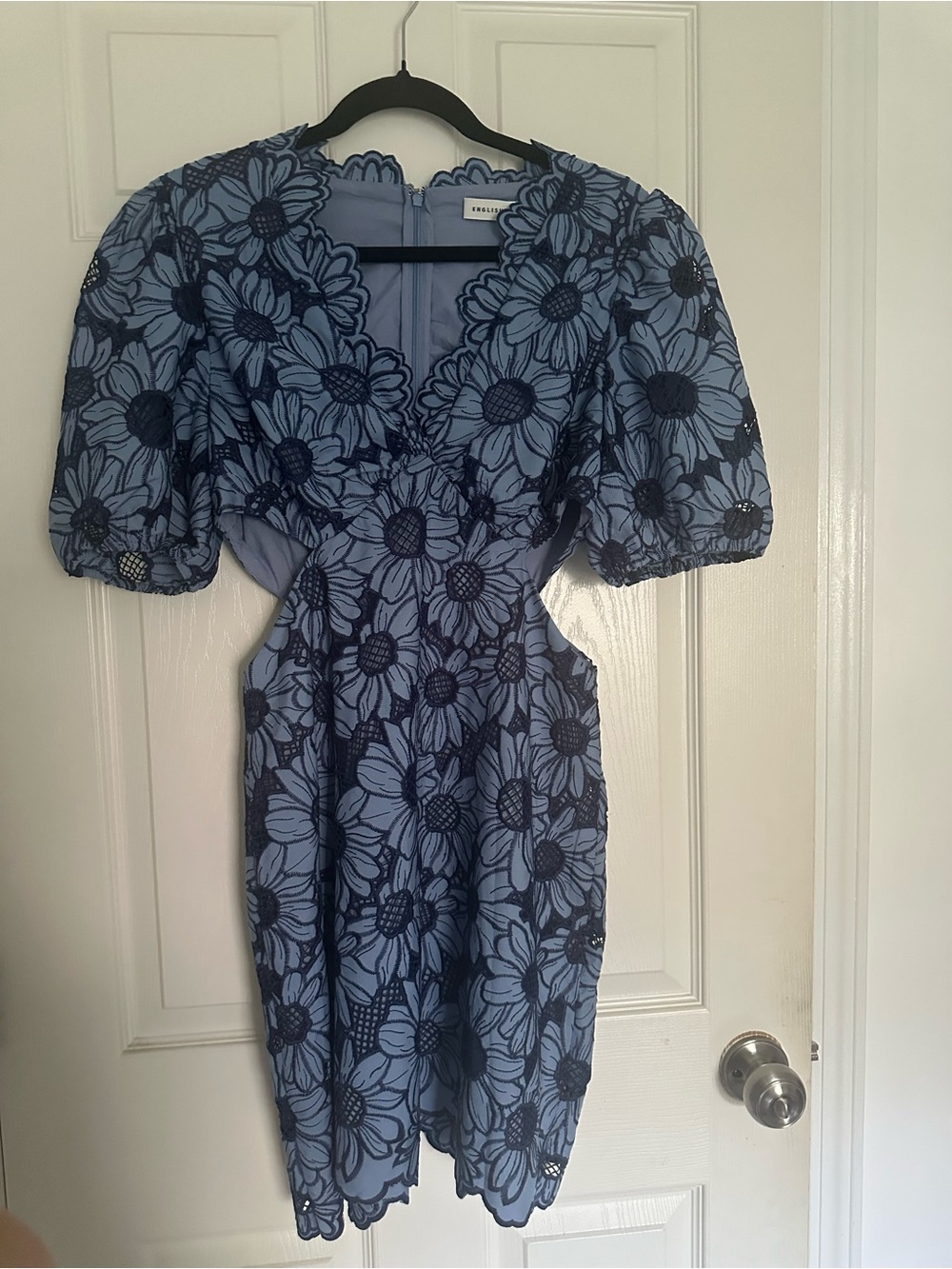 English Factory Blue Floral Lace Midi Dress